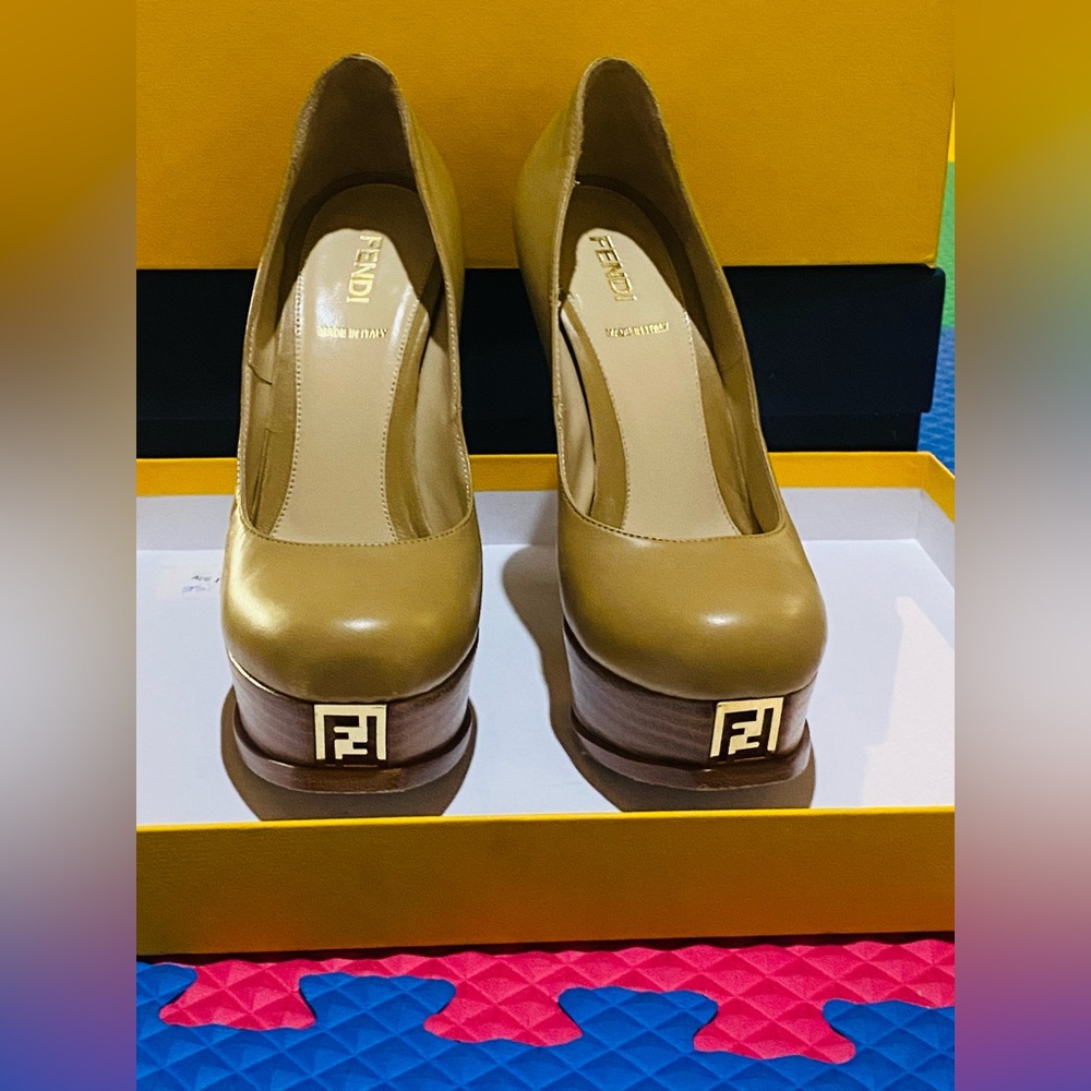 Fendi Women's Gold Leather Platform Heels